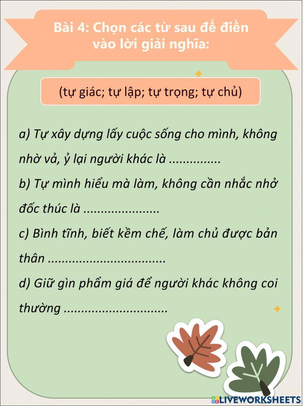 Phiếu bài tập Tiếng Viết 4 Tuần 10