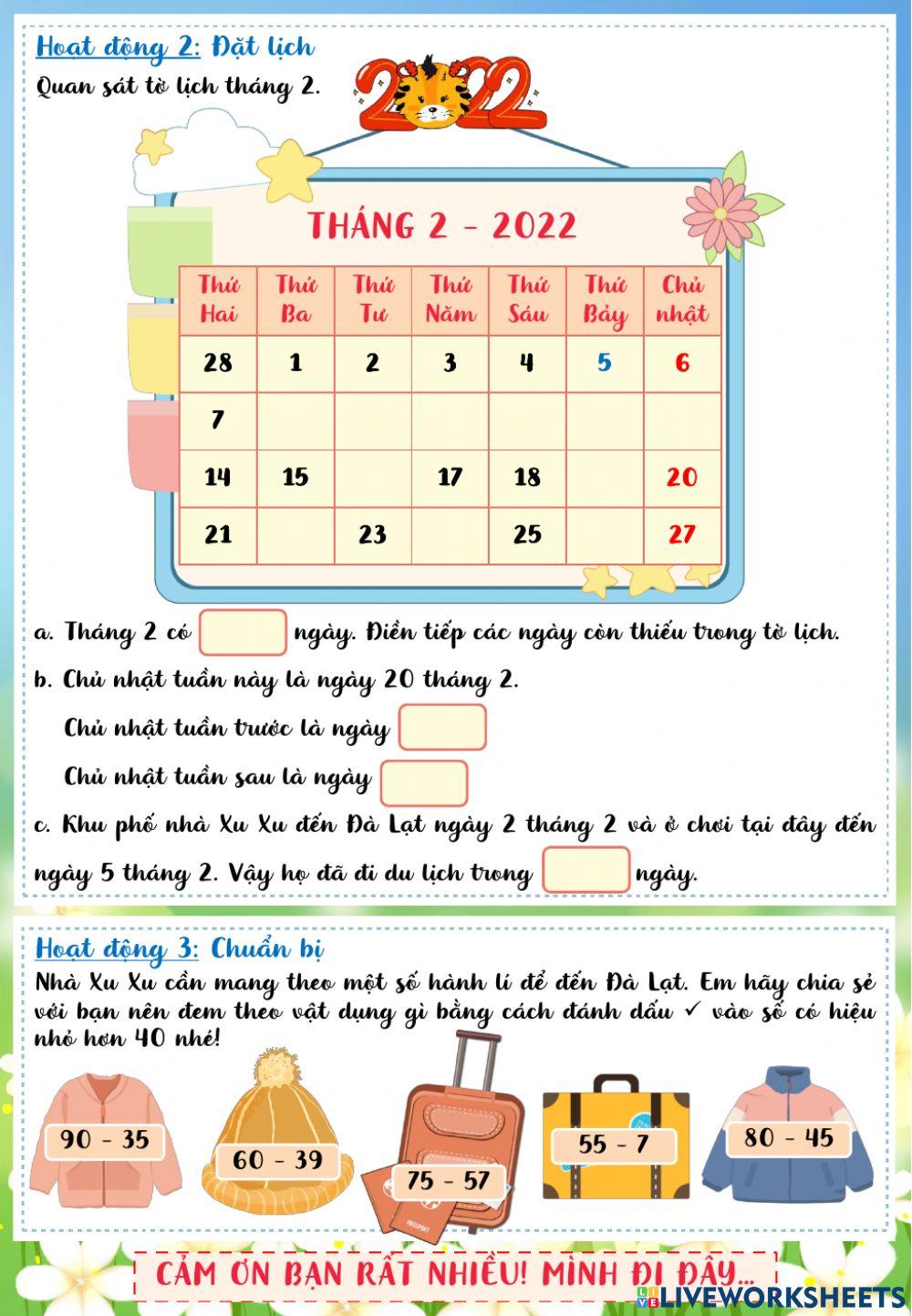 Bài tập cuối tuần 16-Môn Toán