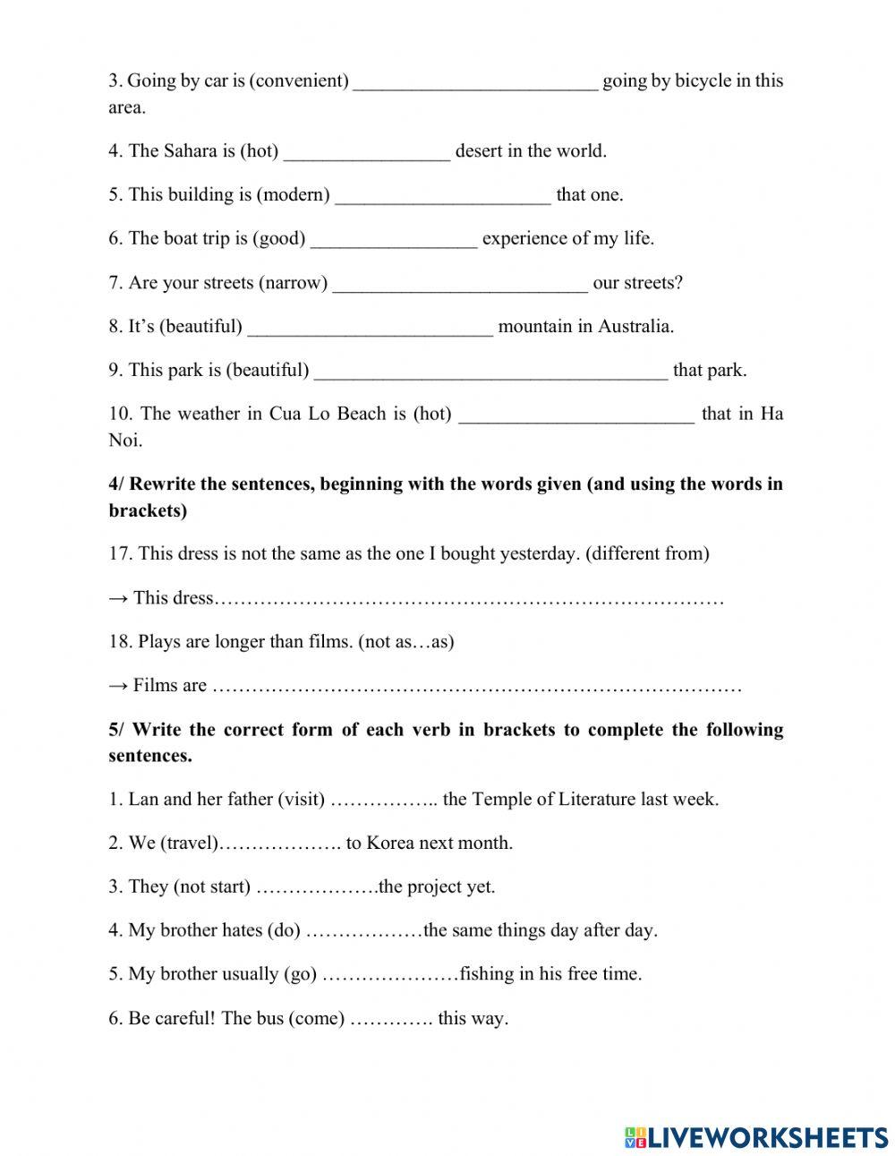 Tiếng Anh 7 - HK1 - Rewriting the sentences