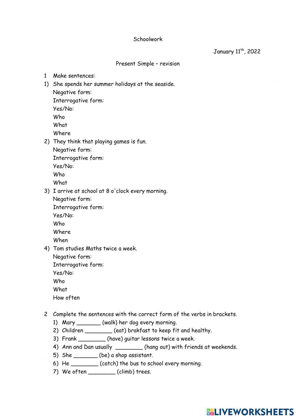 Present simple - revision