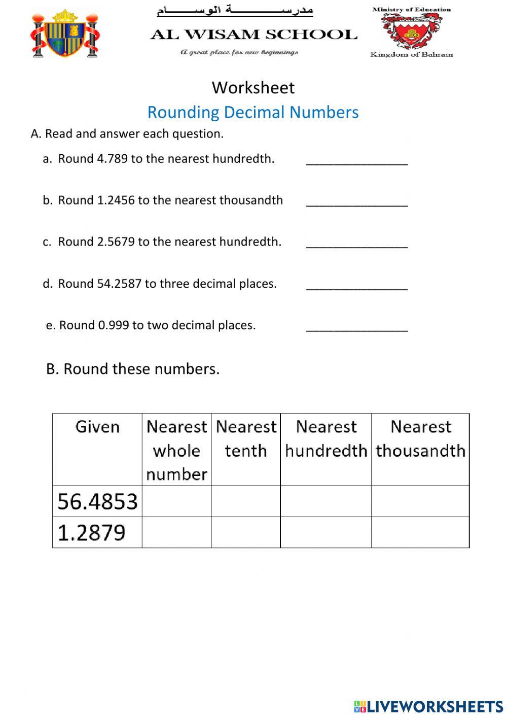 Rounding Decimal Numbers Nearest Hundredth and Thousandth
