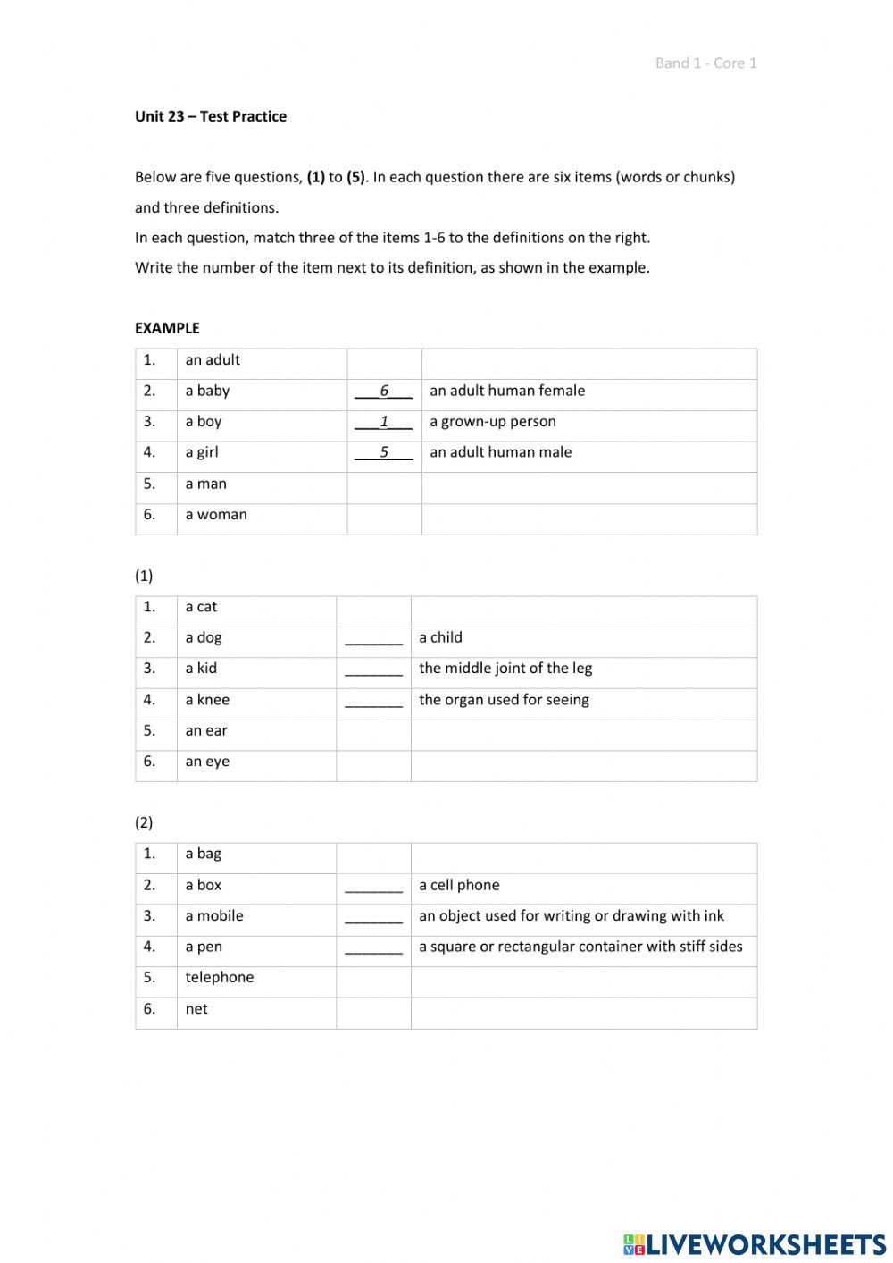 Band 1 (Core 1) - Unit 23 - Test