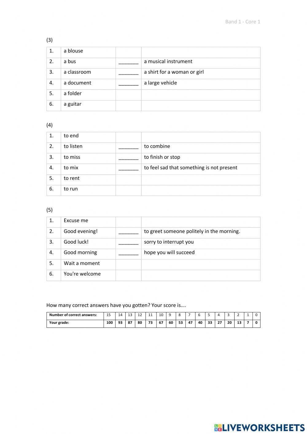 Band 1 (Core 1) - Unit 23 - Test