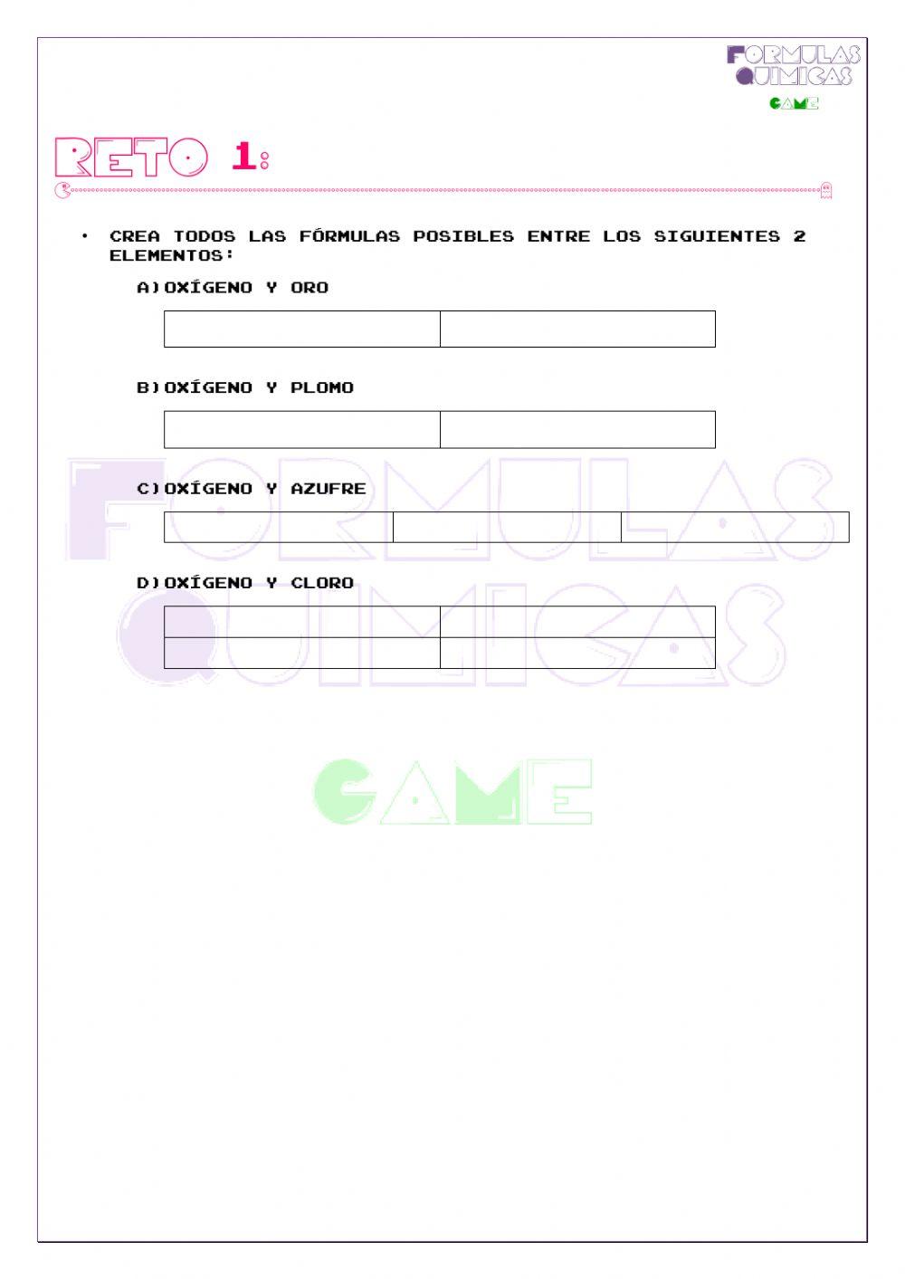 Formulas químicas GAME. RETO 1