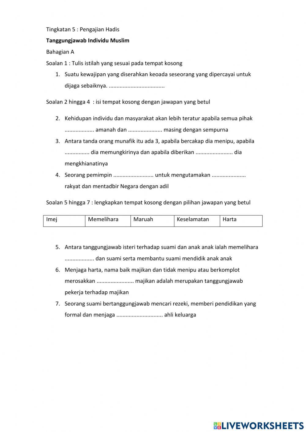 PQS Tingkatan 5 : Tanggungjawab individu muslim