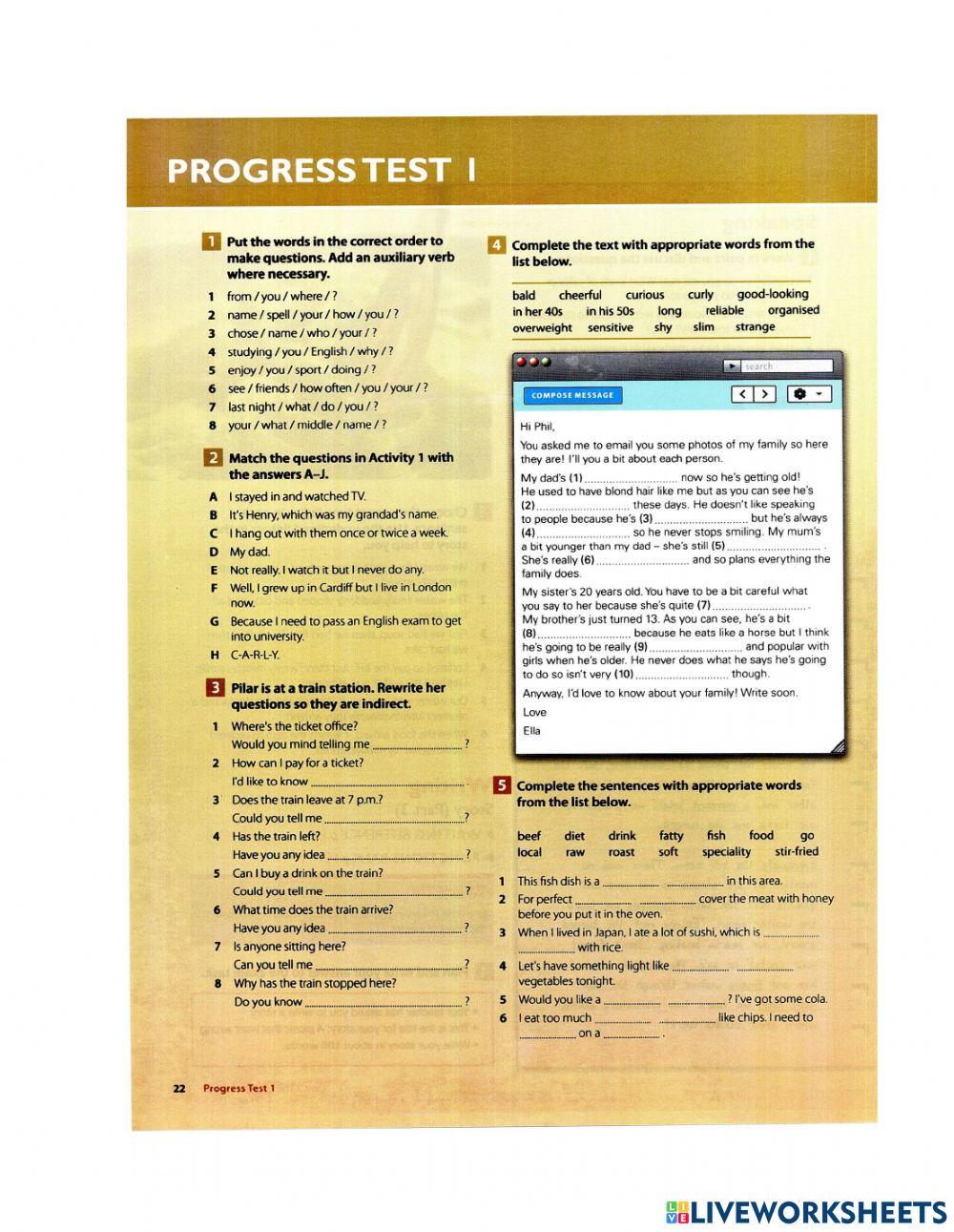 Progress test 1-Gold Preliminary
