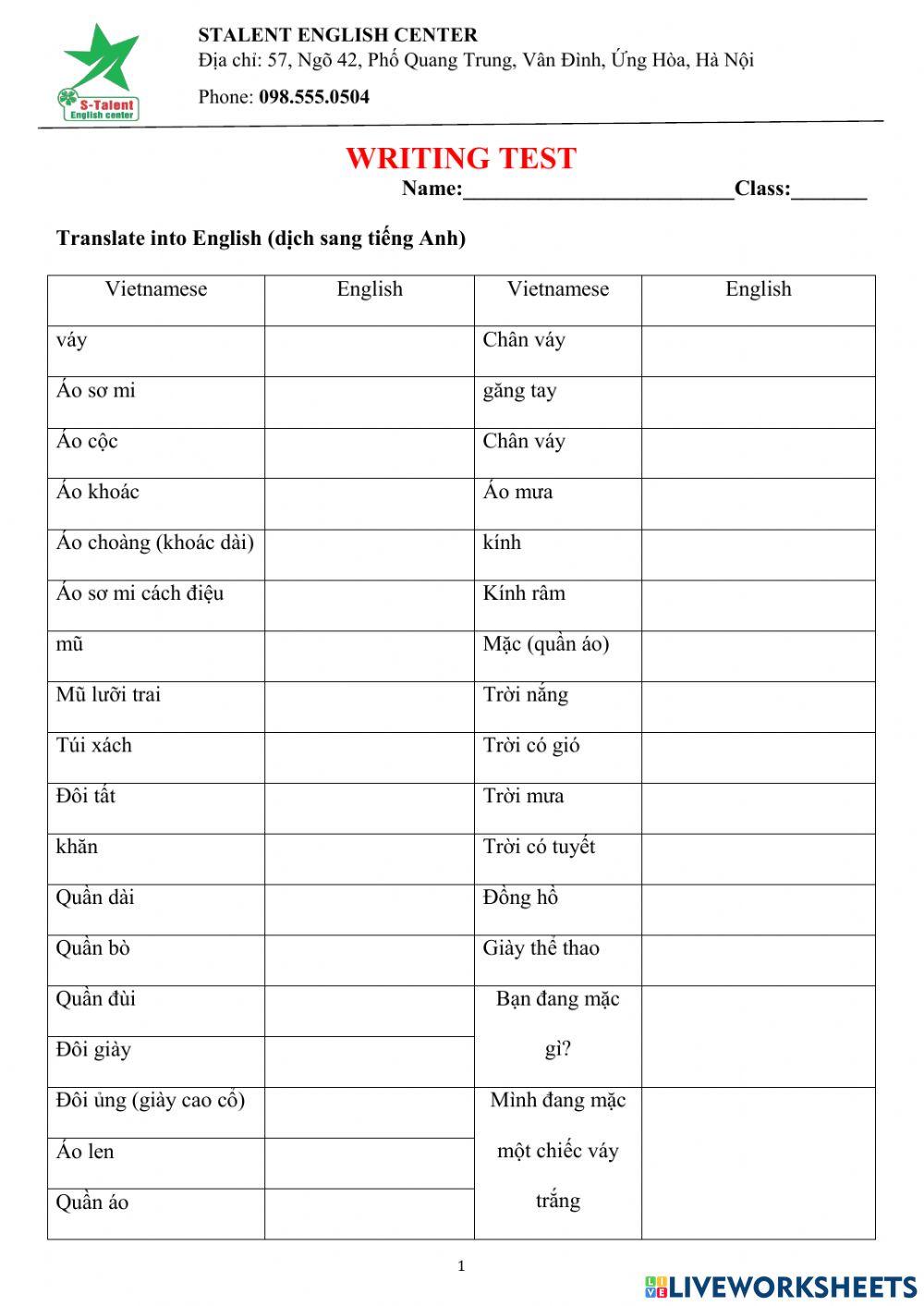 Writing Theme 4- Clothes