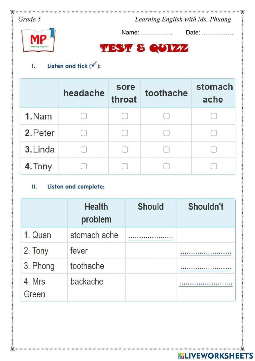 English 5 - Unit 11 - What's the matter with you?