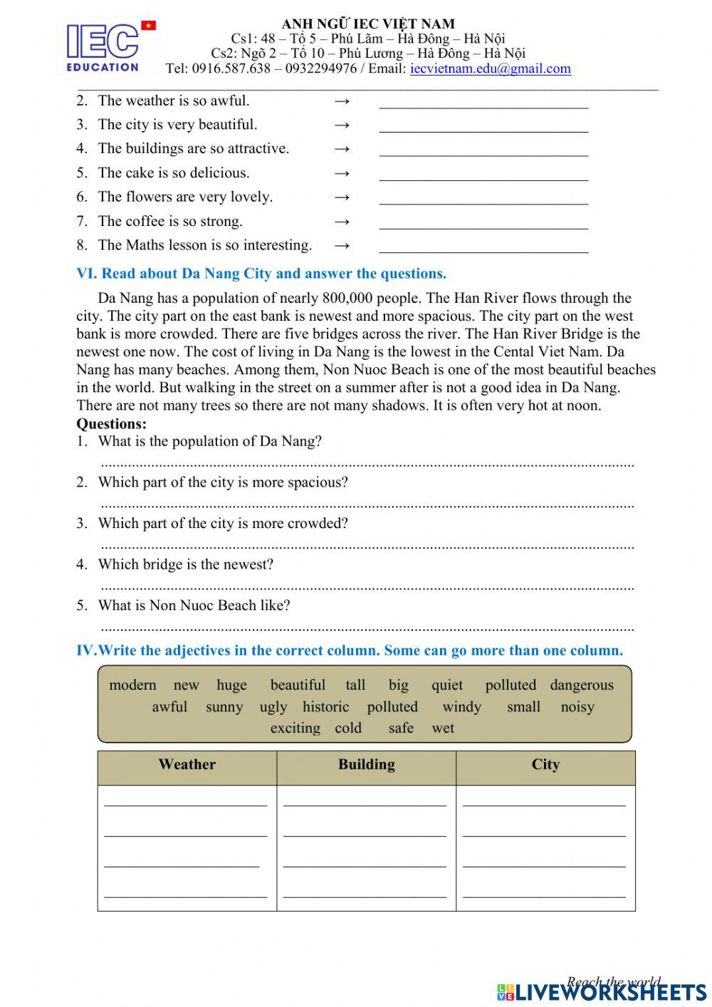 Unit 9 : Cities Of The World