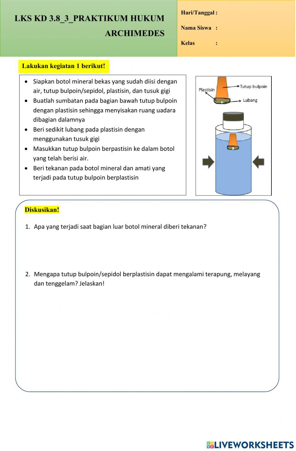Lks kd 3 8 3 praktikum aplikasi hukum archimedes online exercise for
