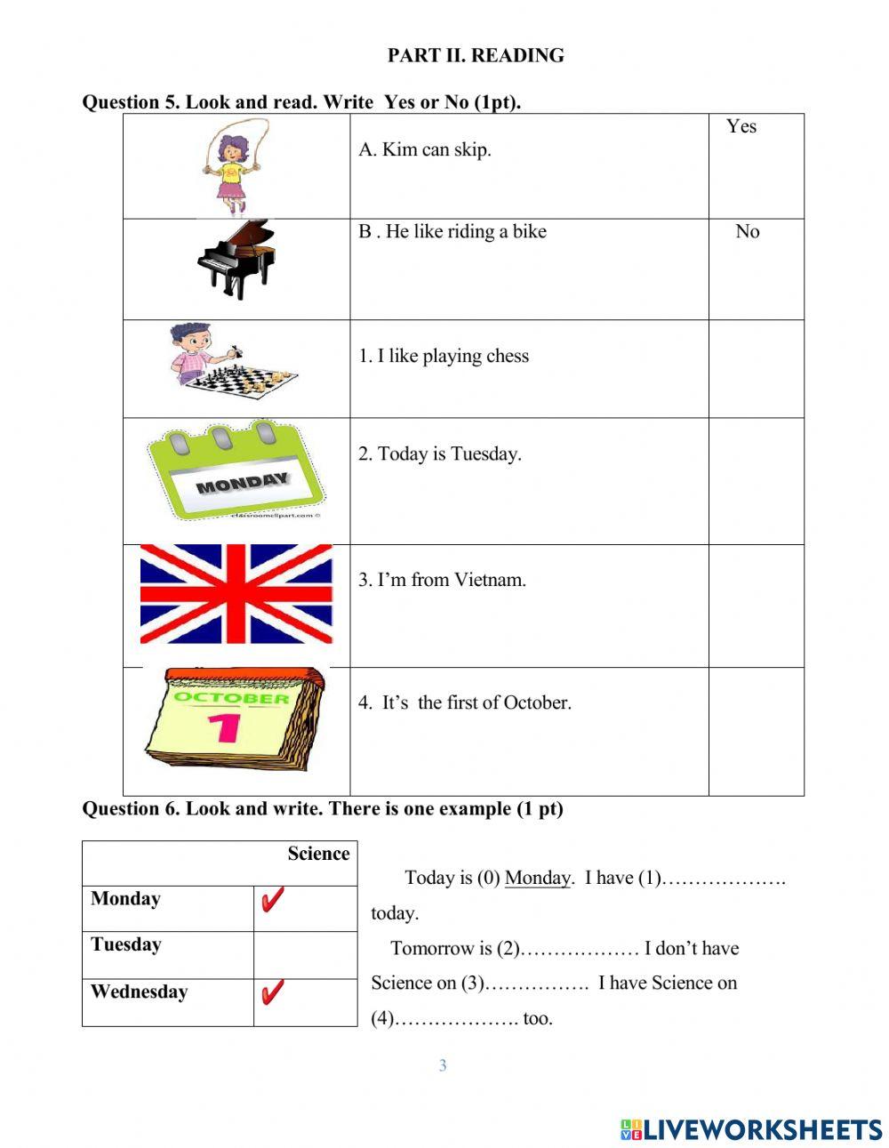 Đề kiểm  tra  tiêng Anh lớp 4  HK1