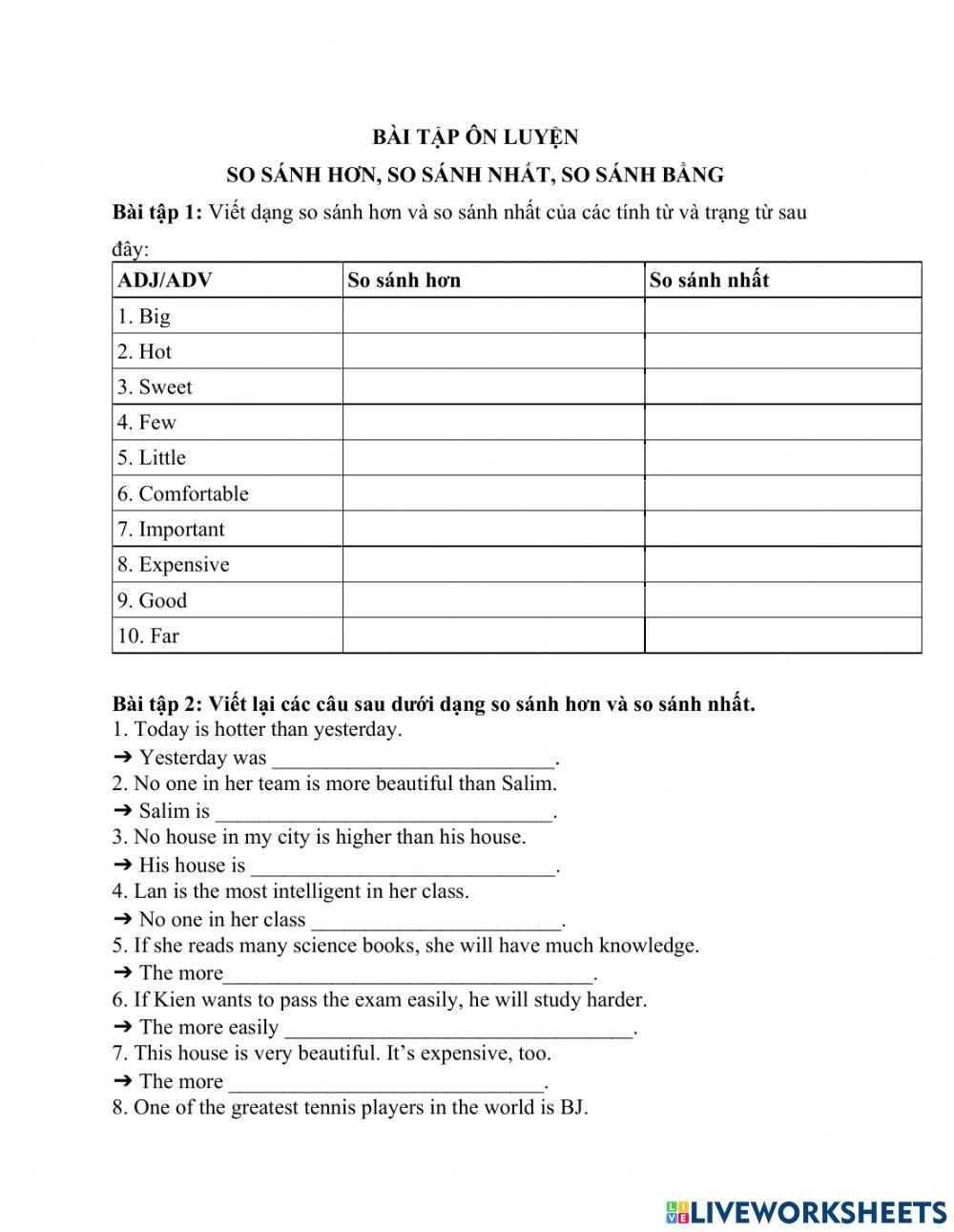 Comparative and Superlative