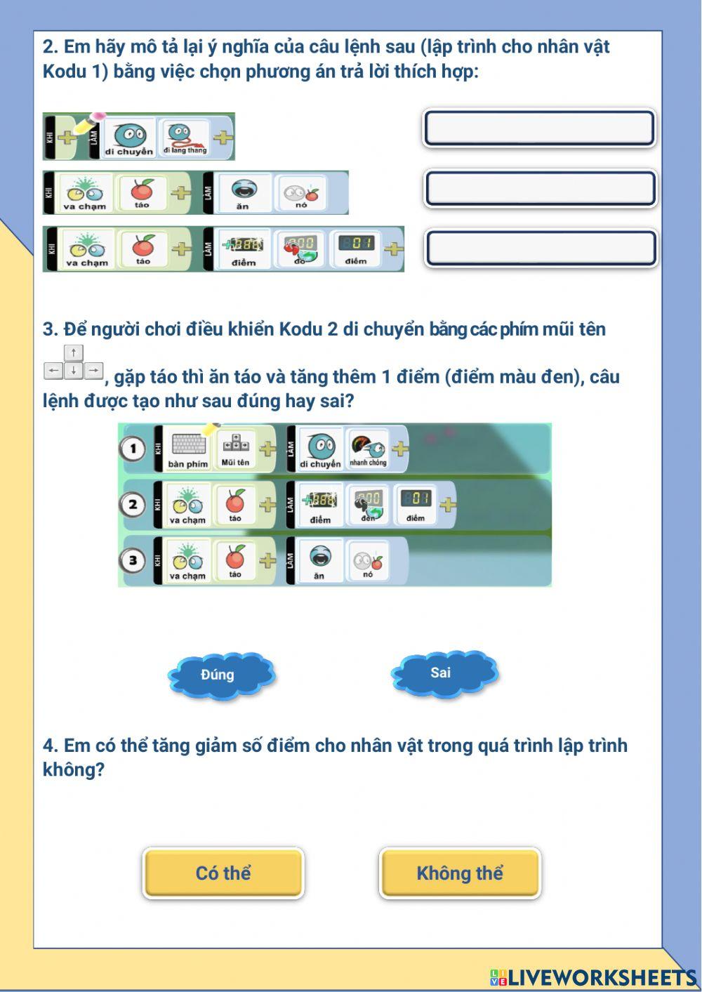 Tin học lớp 2-Tuần 19-Bài 6: Lập trình để người chơi điểu khiển nhân vật (tiết 1)