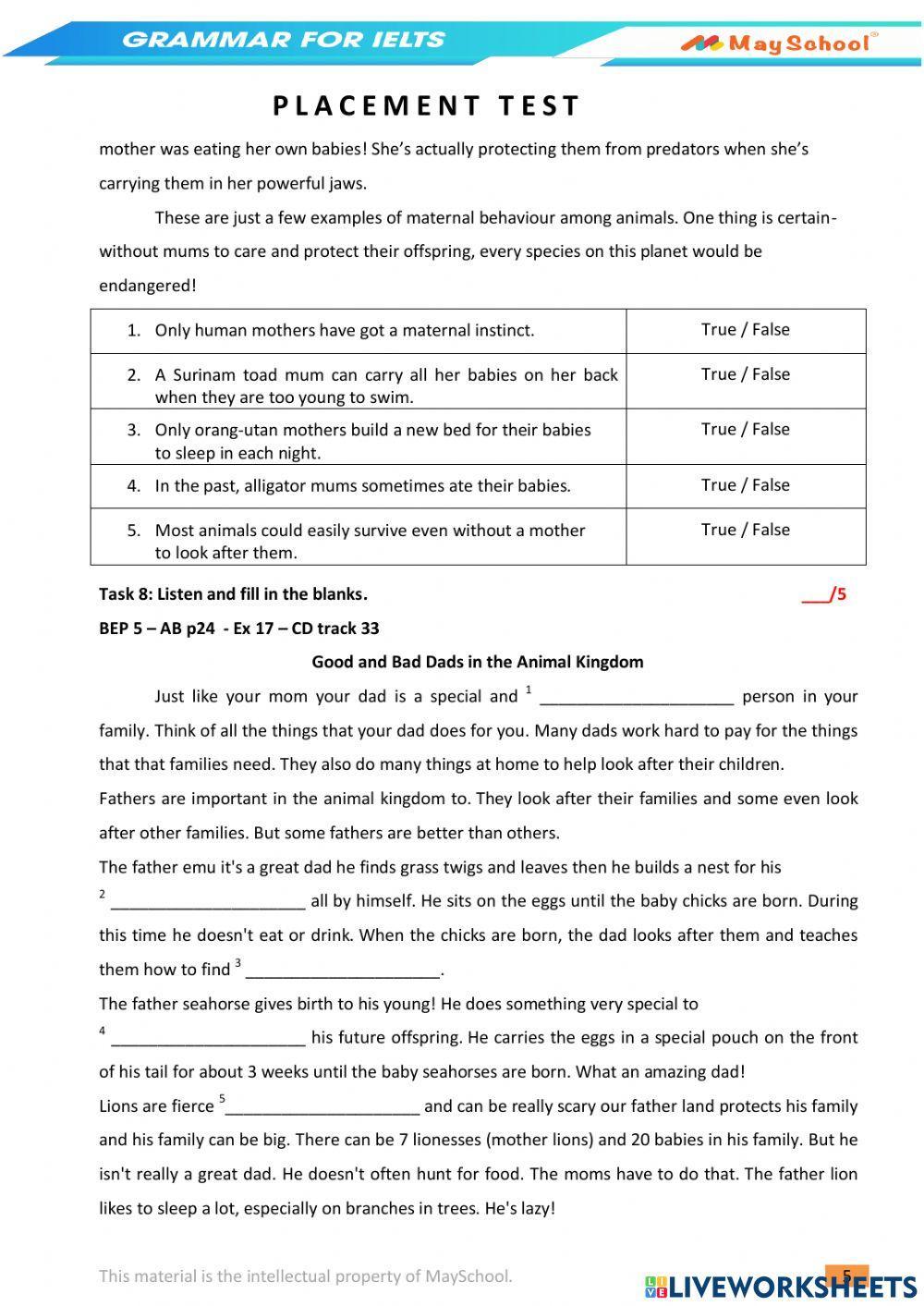 Grammar For IELTS Placement Test Worksheet Live Worksheets