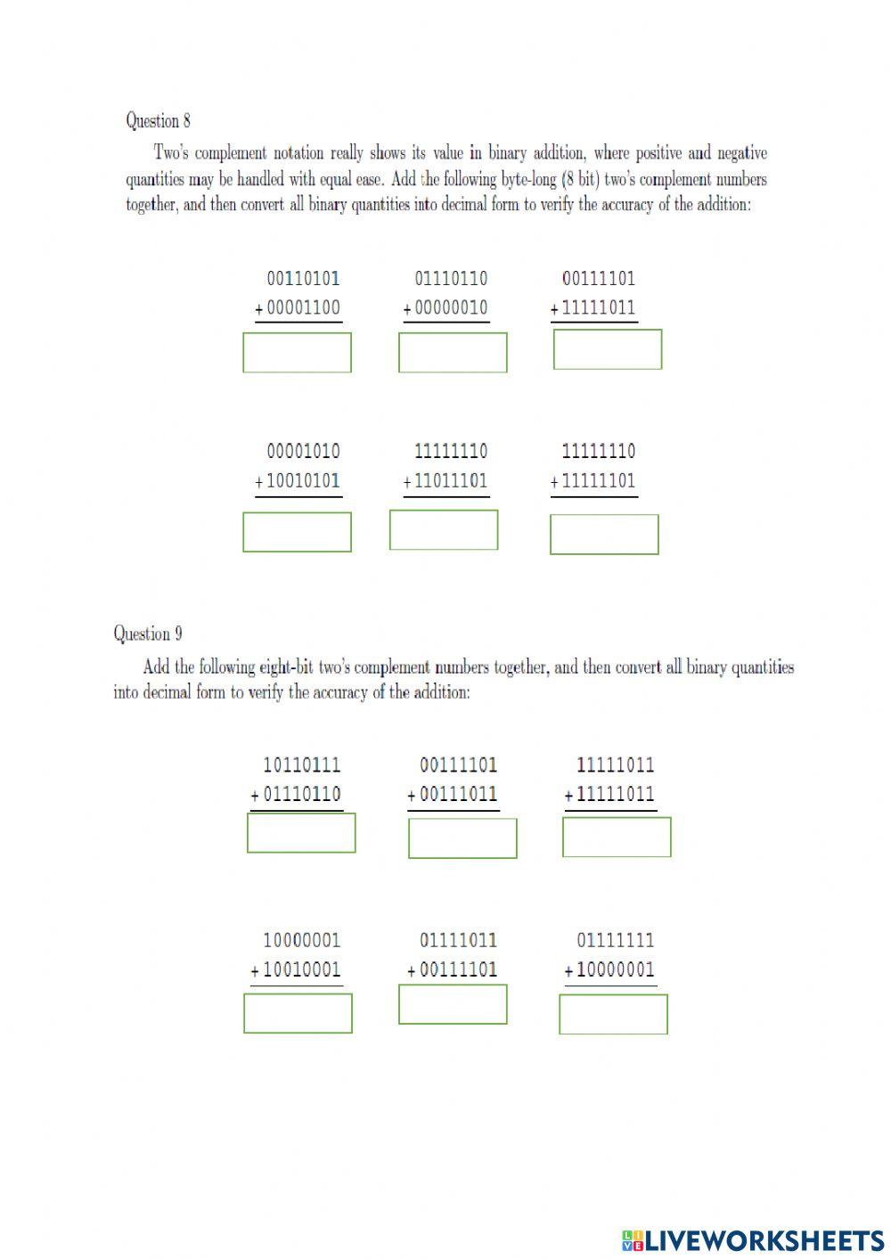 Complements in Binary code worksheet | Live Worksheets