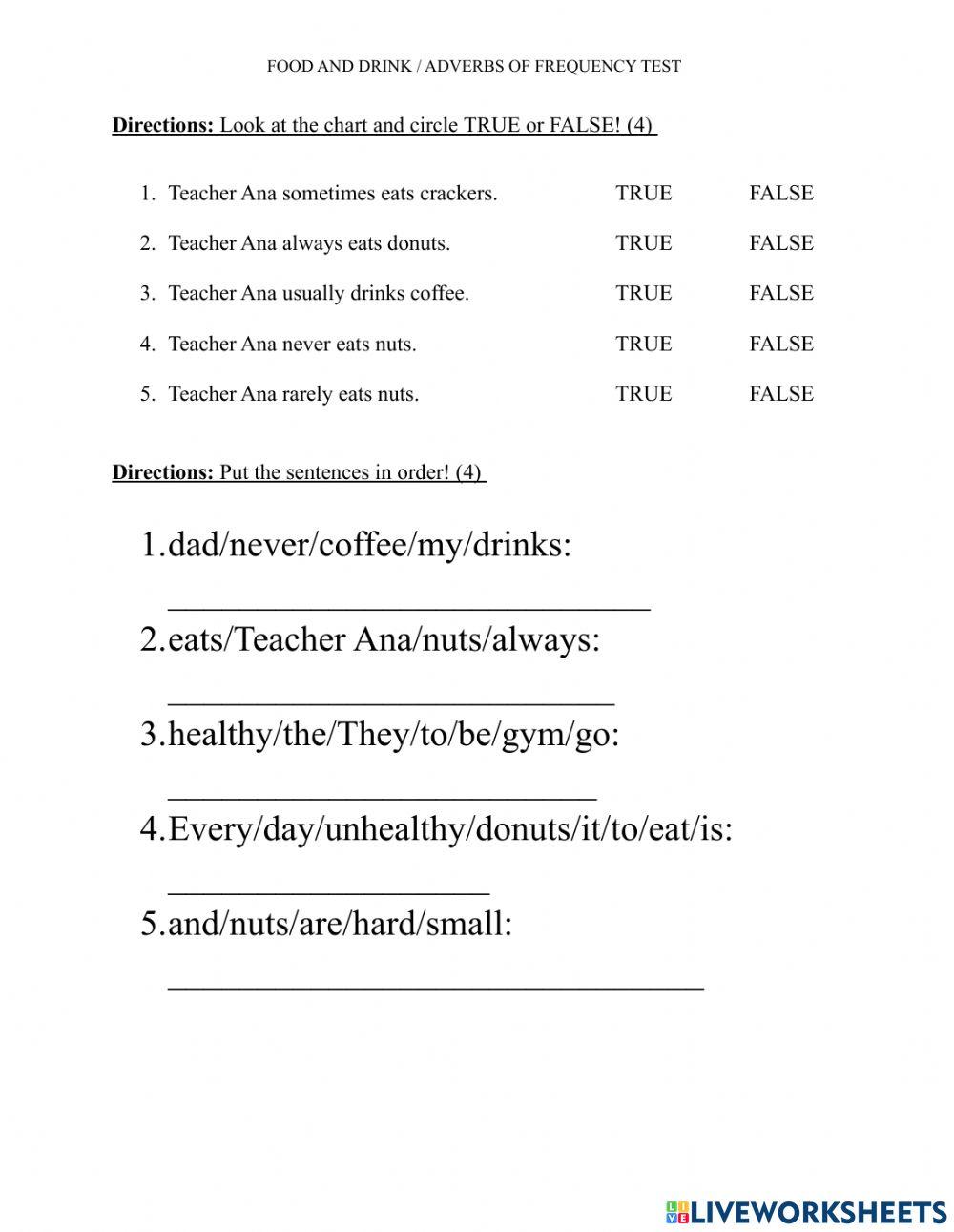 Food and Drink-Adverbs of Frequency Test