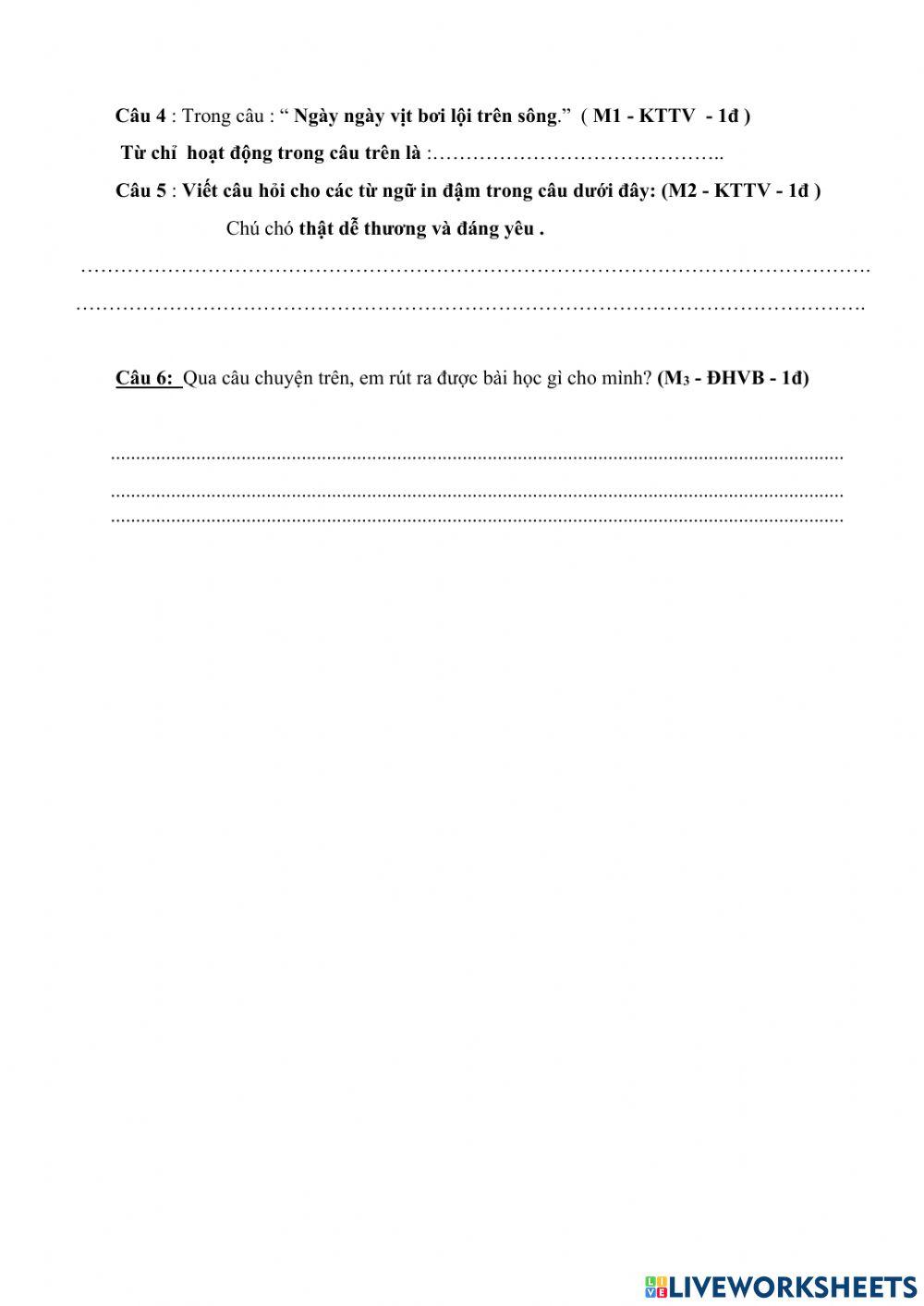 Đề ôn cuối kì 1- lớp 2- môn Tiếng Việt đọc- T