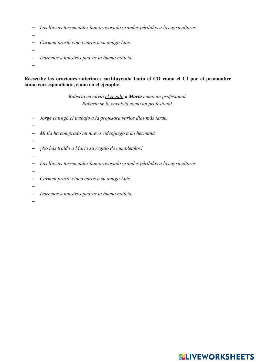 CD y CI: pronombres átonos