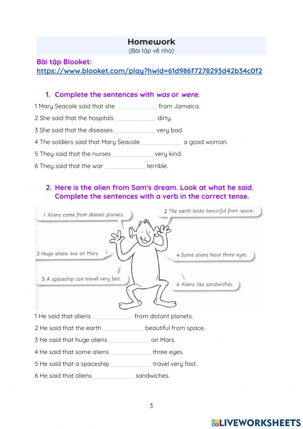 J5B Homework Reported Speech
