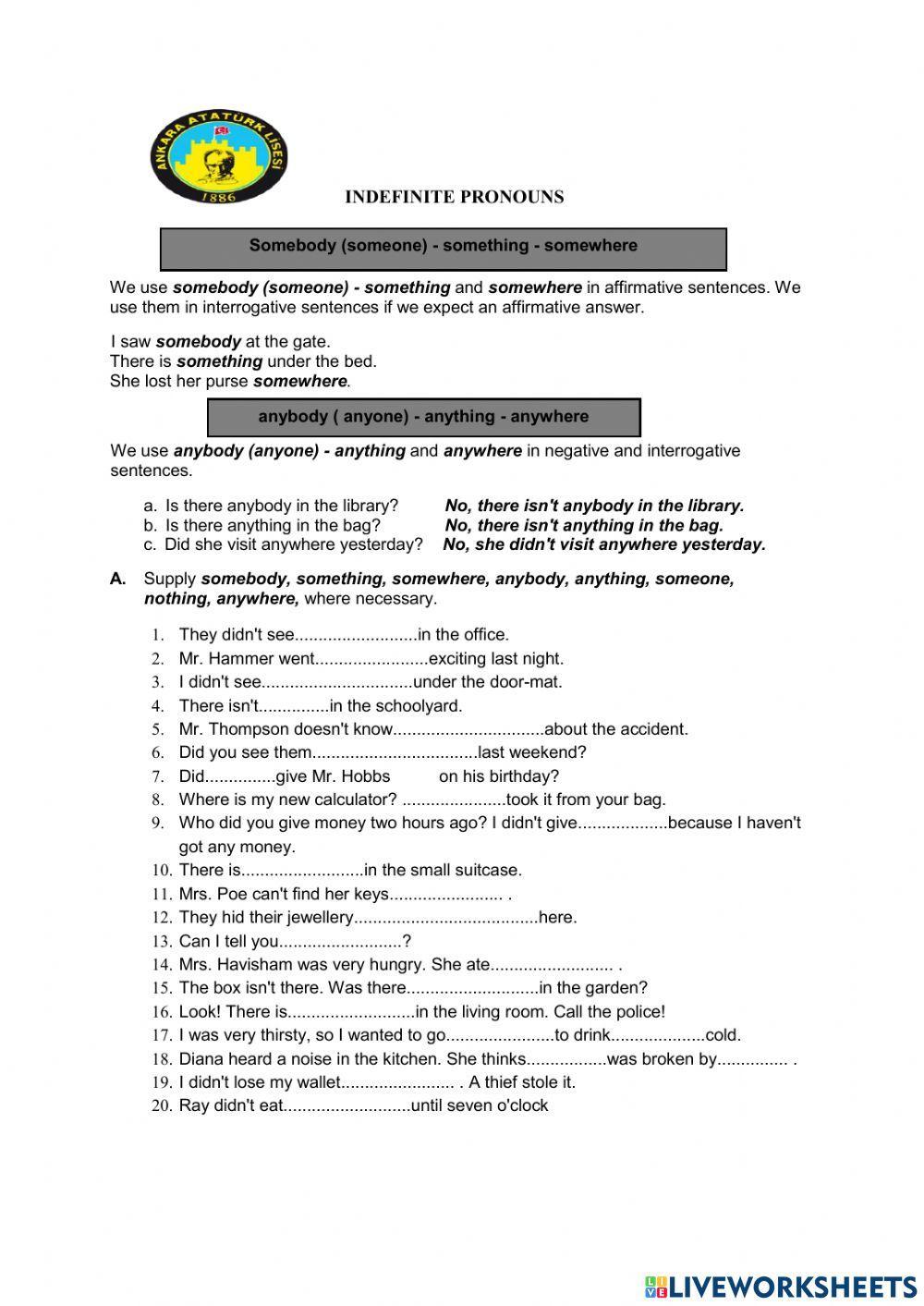 Indefinitive pronouns