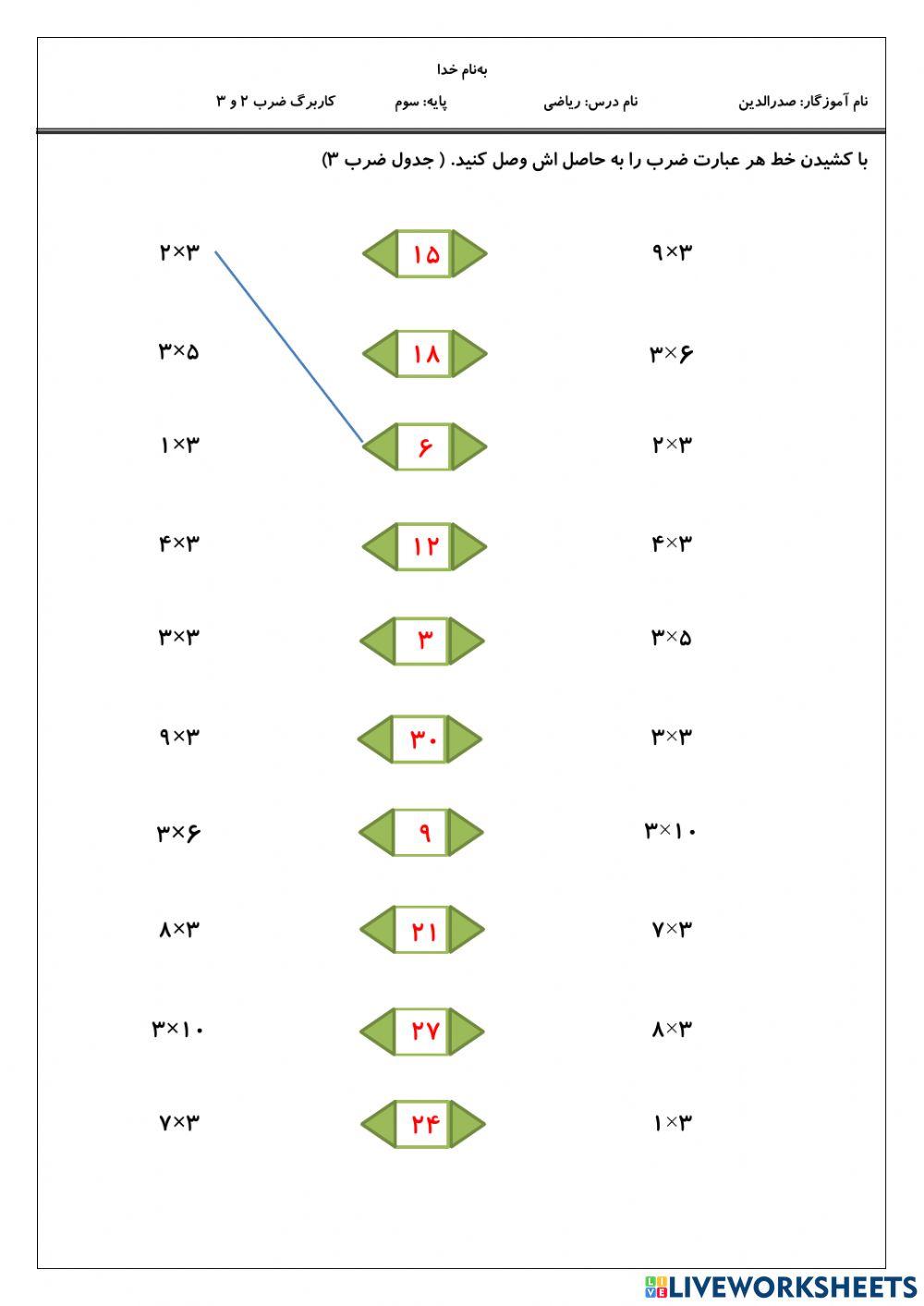 کاربرگ ضرب 2و 3