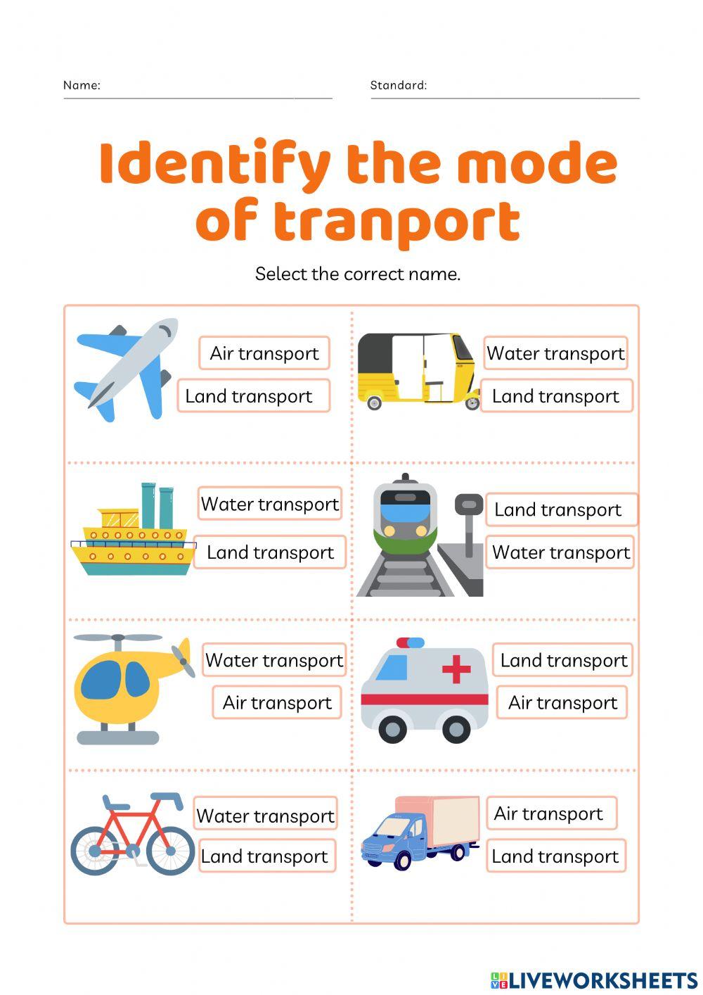 Select the correct mode of transport
