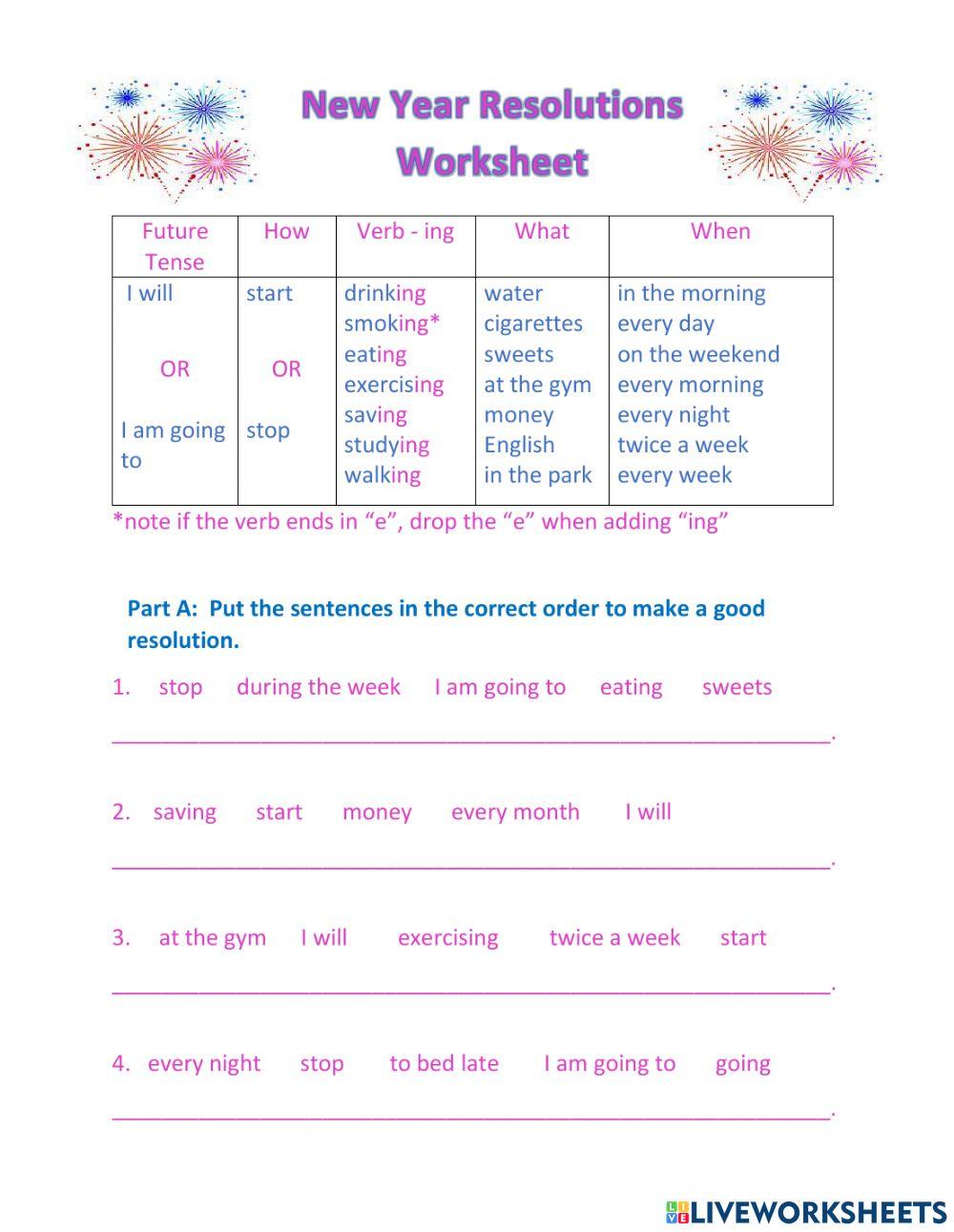 New Year Resolutions Practice