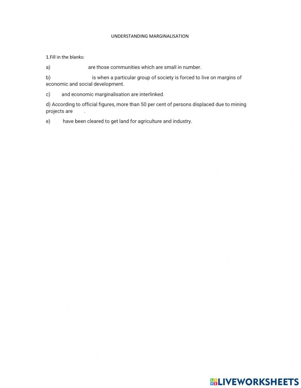 Fill ups understanding Marginalised