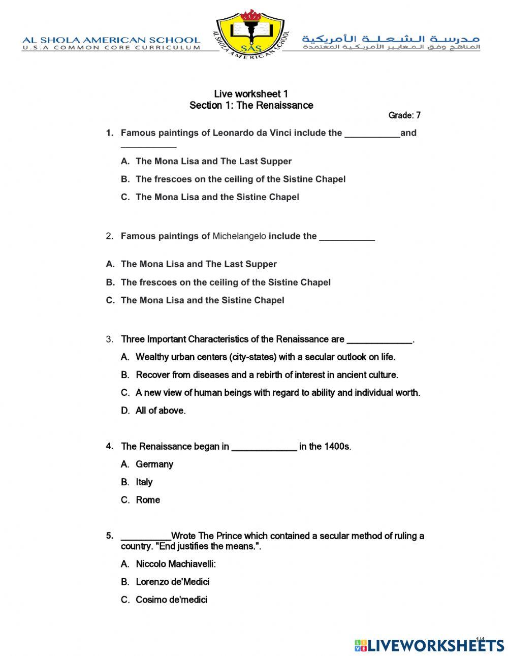 The Renaissance online exercise for | Live Worksheets