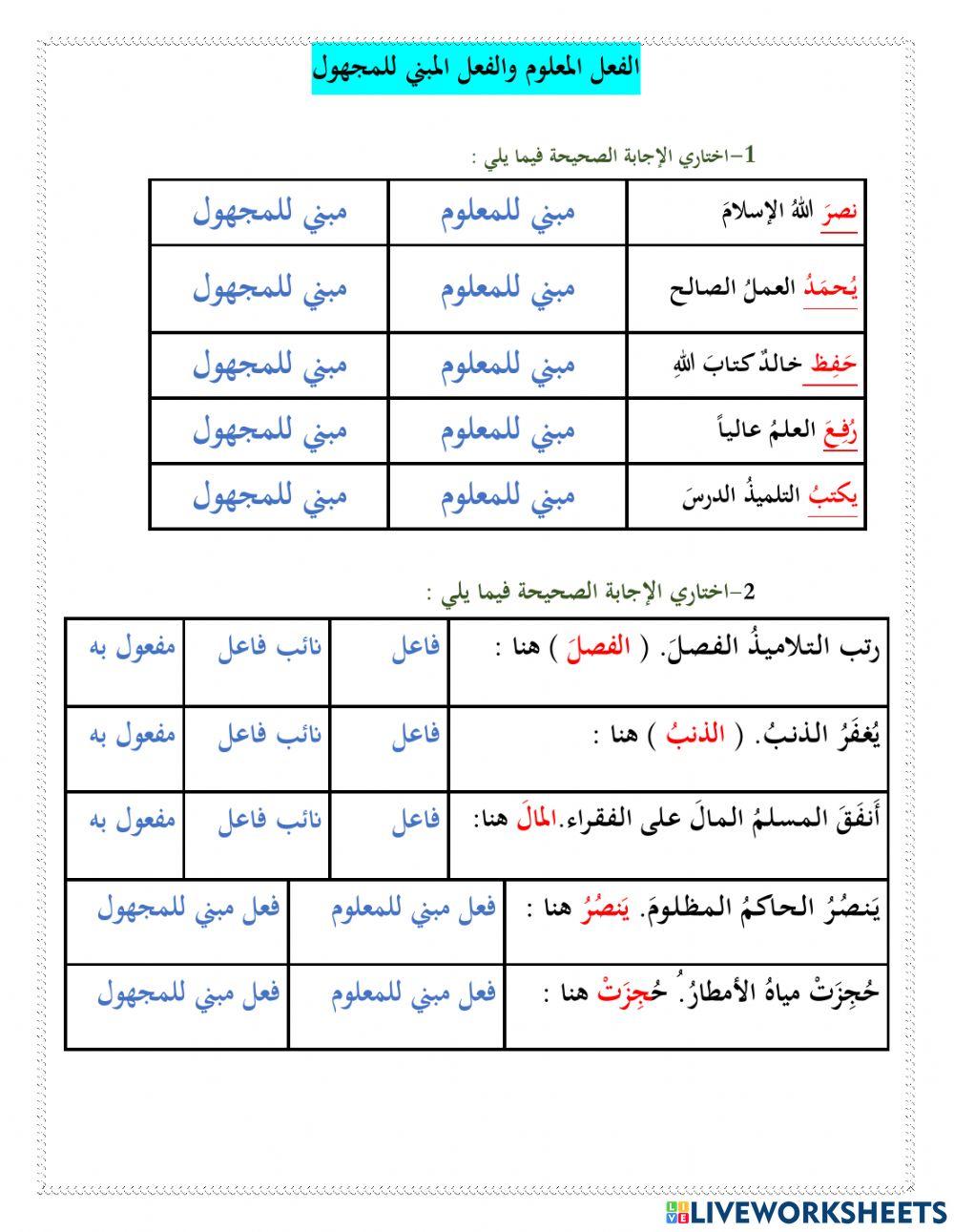 ورقة عمل الفعل المبني للمجهول