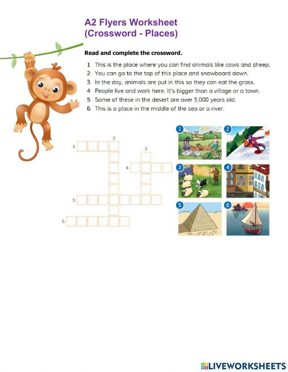 A2 Flyers Worksheet Crossword Places