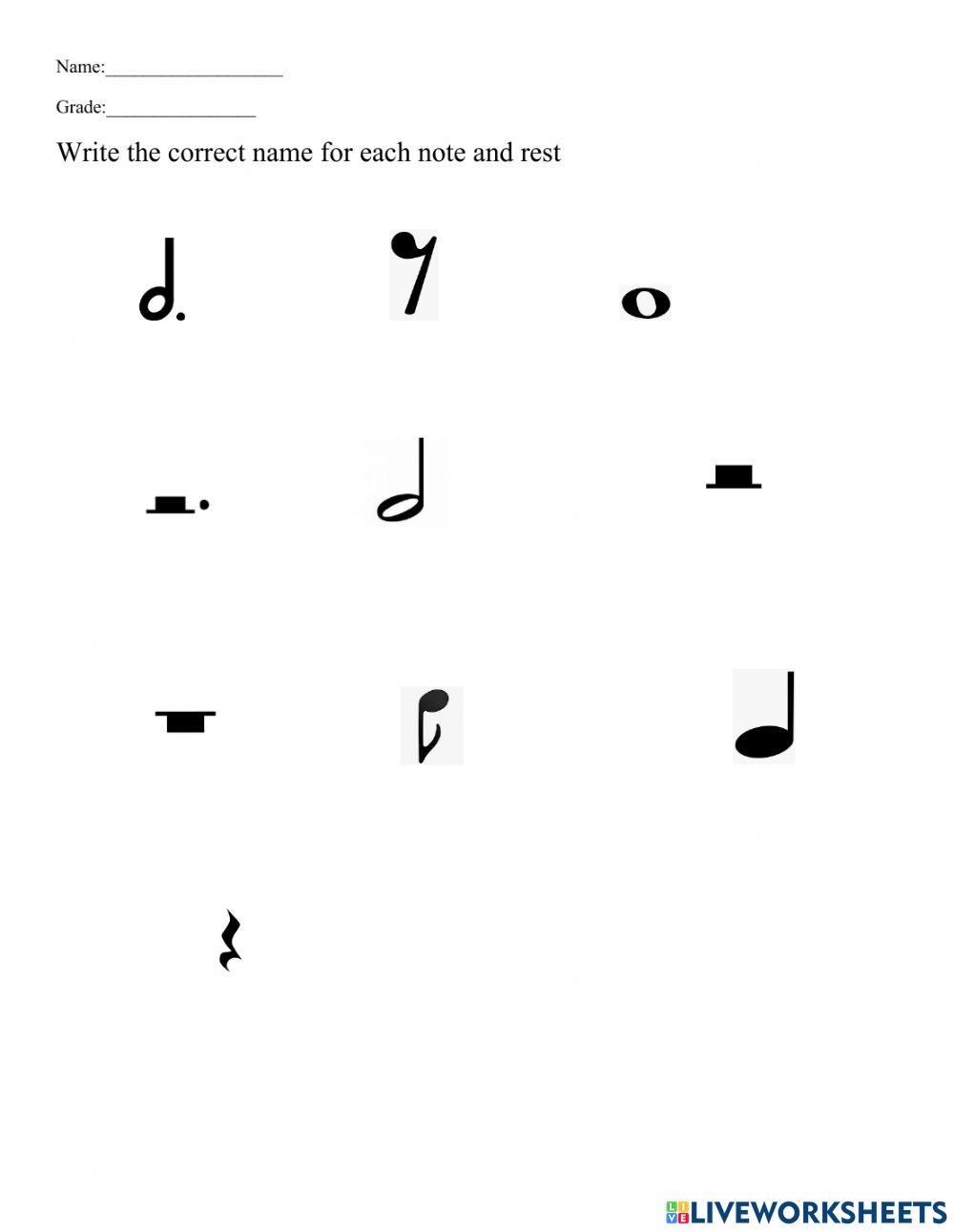 Notes and rest activity live worksheets