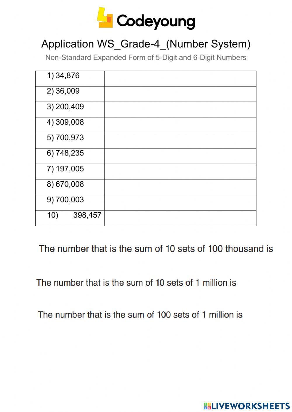 Non-Standard Expanded Form of 5-Digit and 6-Digit Numbers