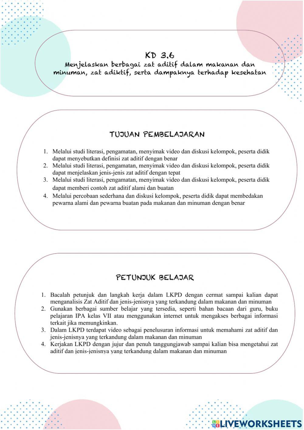 Lkpd zat aditif dan jenis-jenisnya