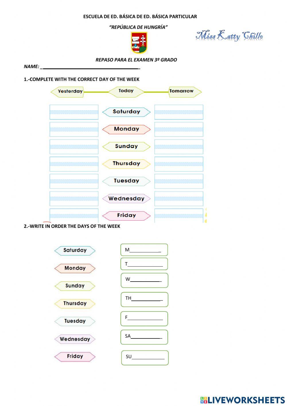 Repaso para el examen de ingles 1ºquim 3ºbasica