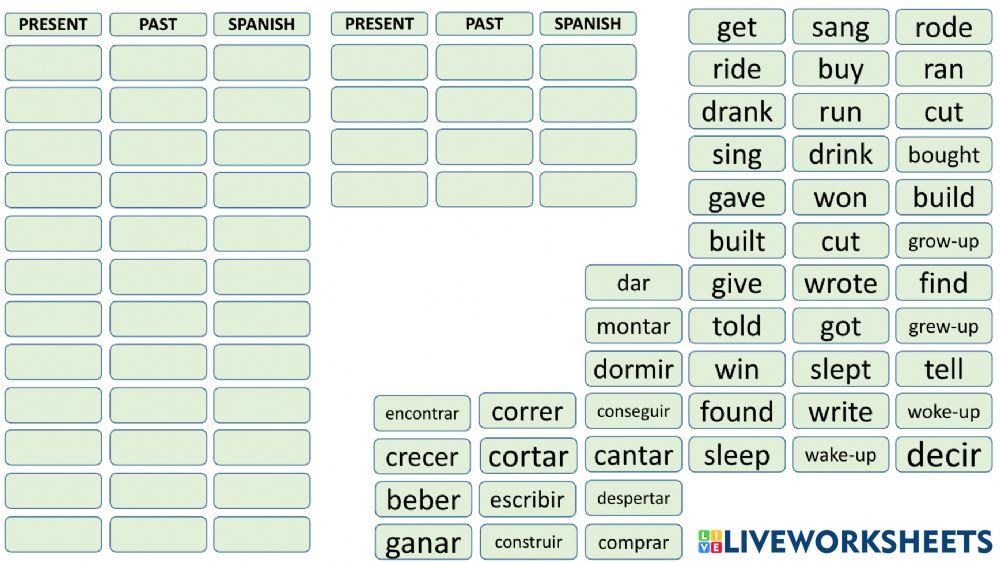 Irregular verbs in past