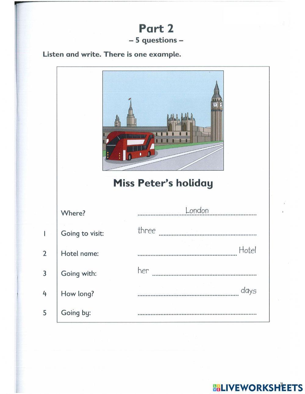 A2 Flyers practices test Listening part 2