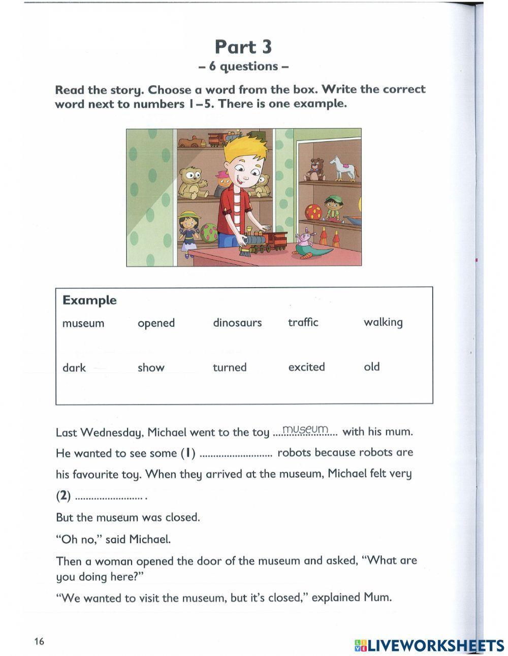 A2 Flyers practices test Reading and Writing part 3