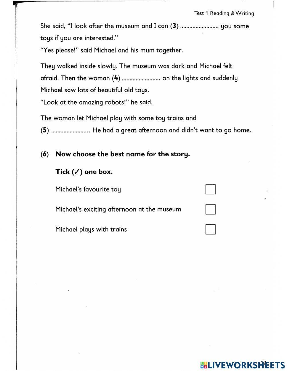 A2 Flyers practices test Reading and Writing part 3