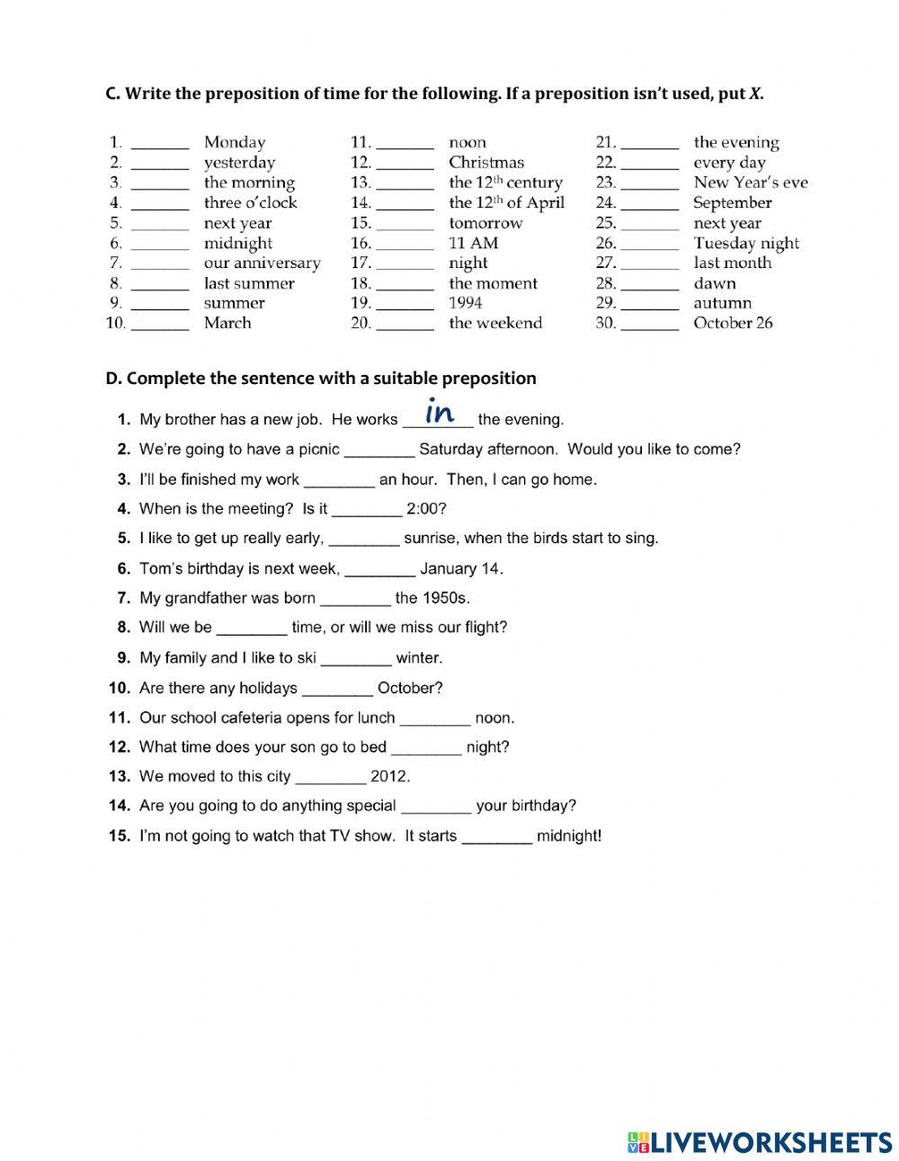 Prepositions of time