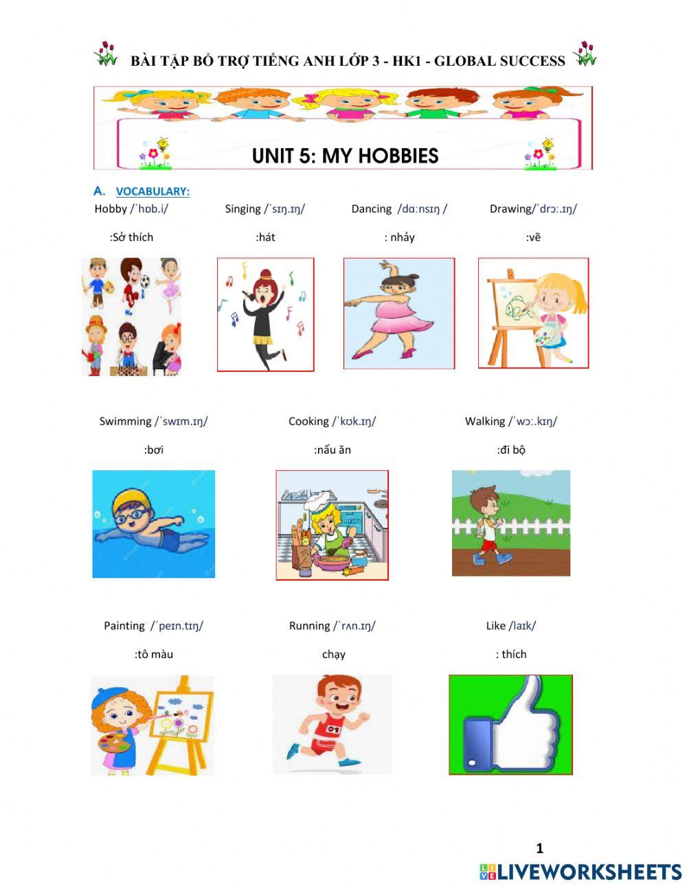 Tiếng Anh3 Unit 5: My hobbies