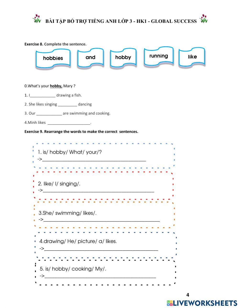 Tiếng Anh3 Unit 5: My hobbies