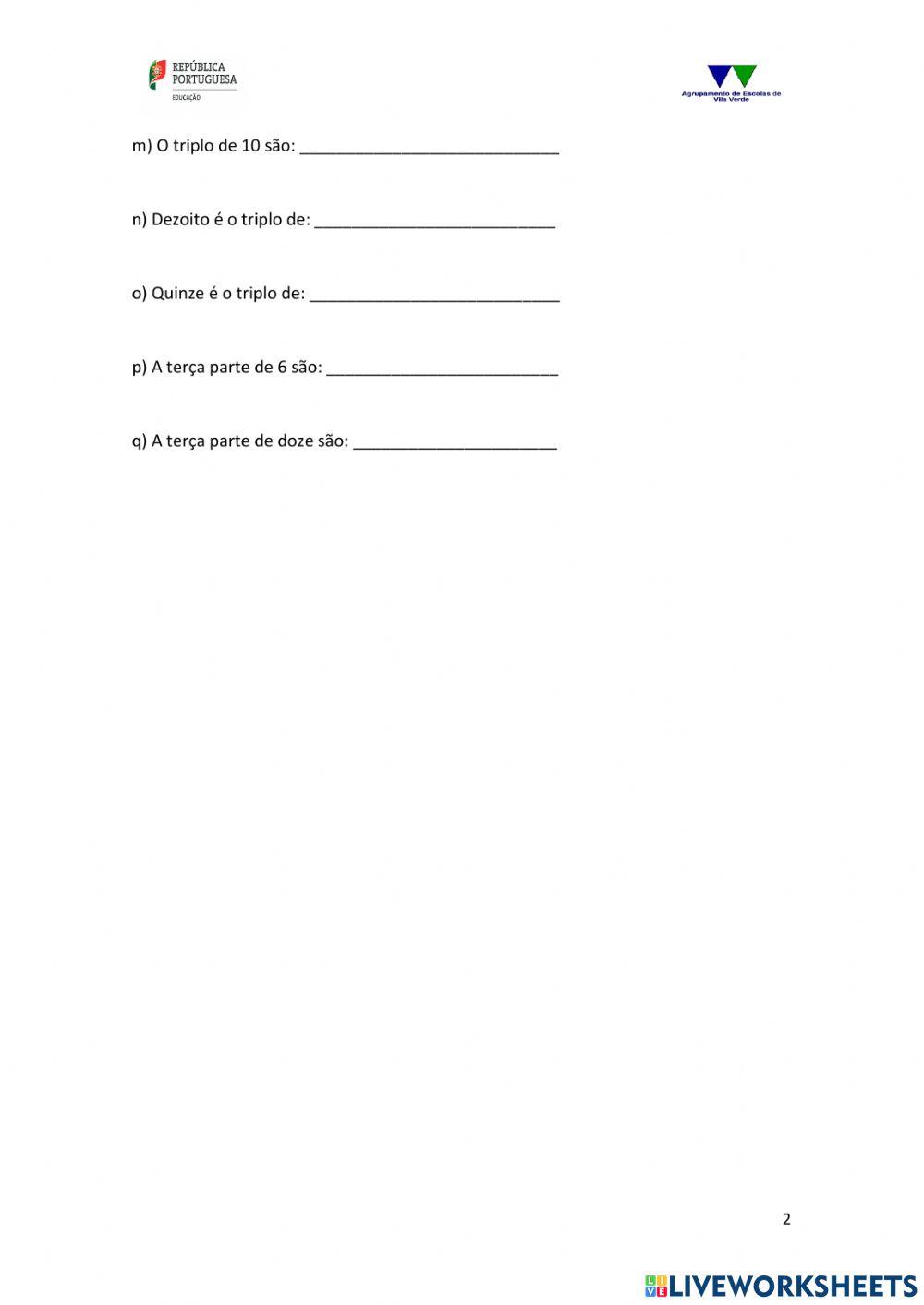 Matemática: dobro, metade, triplo, terça parte