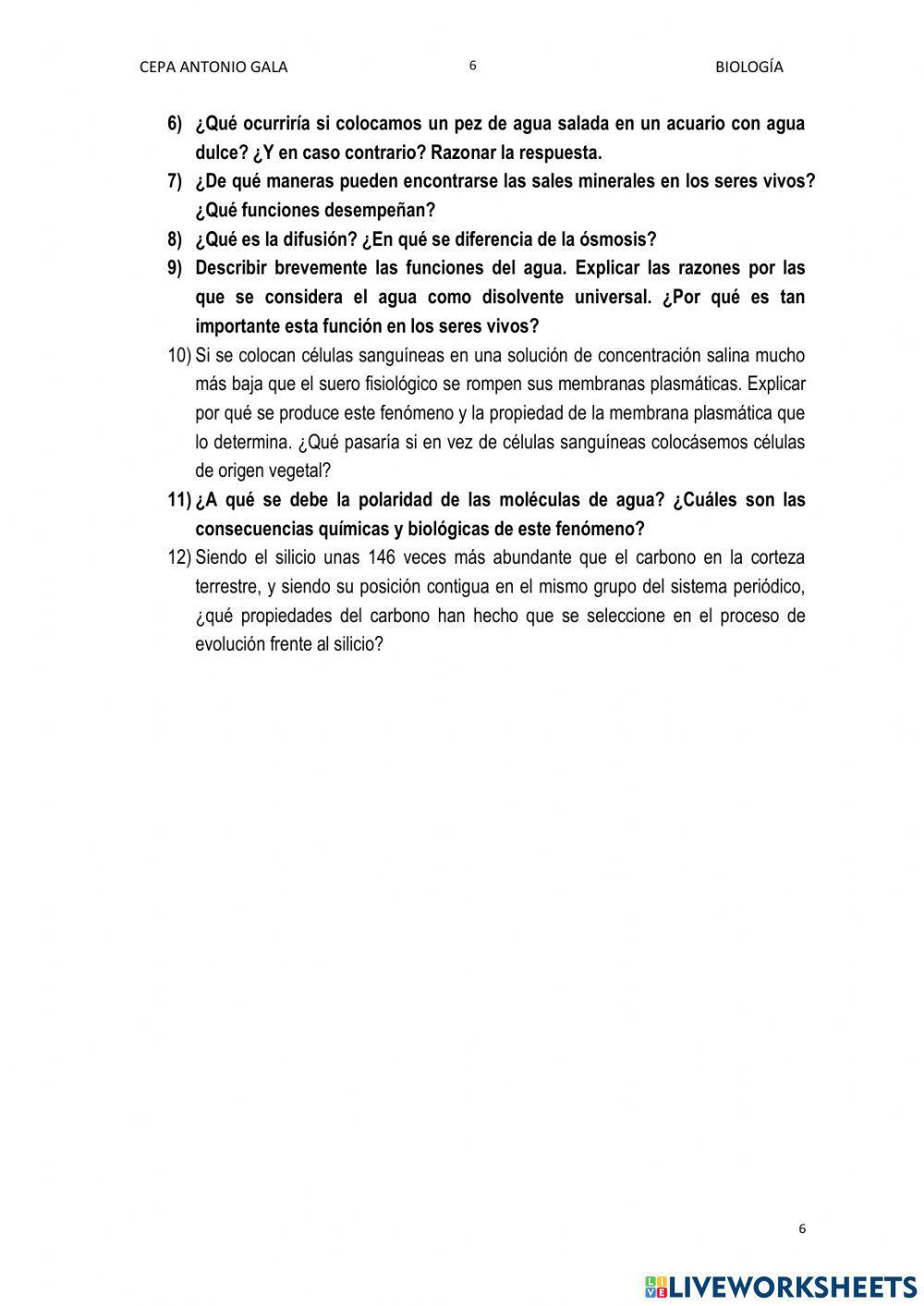 Bioelementos, agua y sales minerales