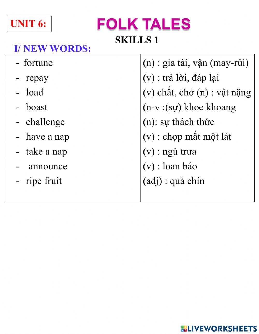 English 8- unit 6- skills 1