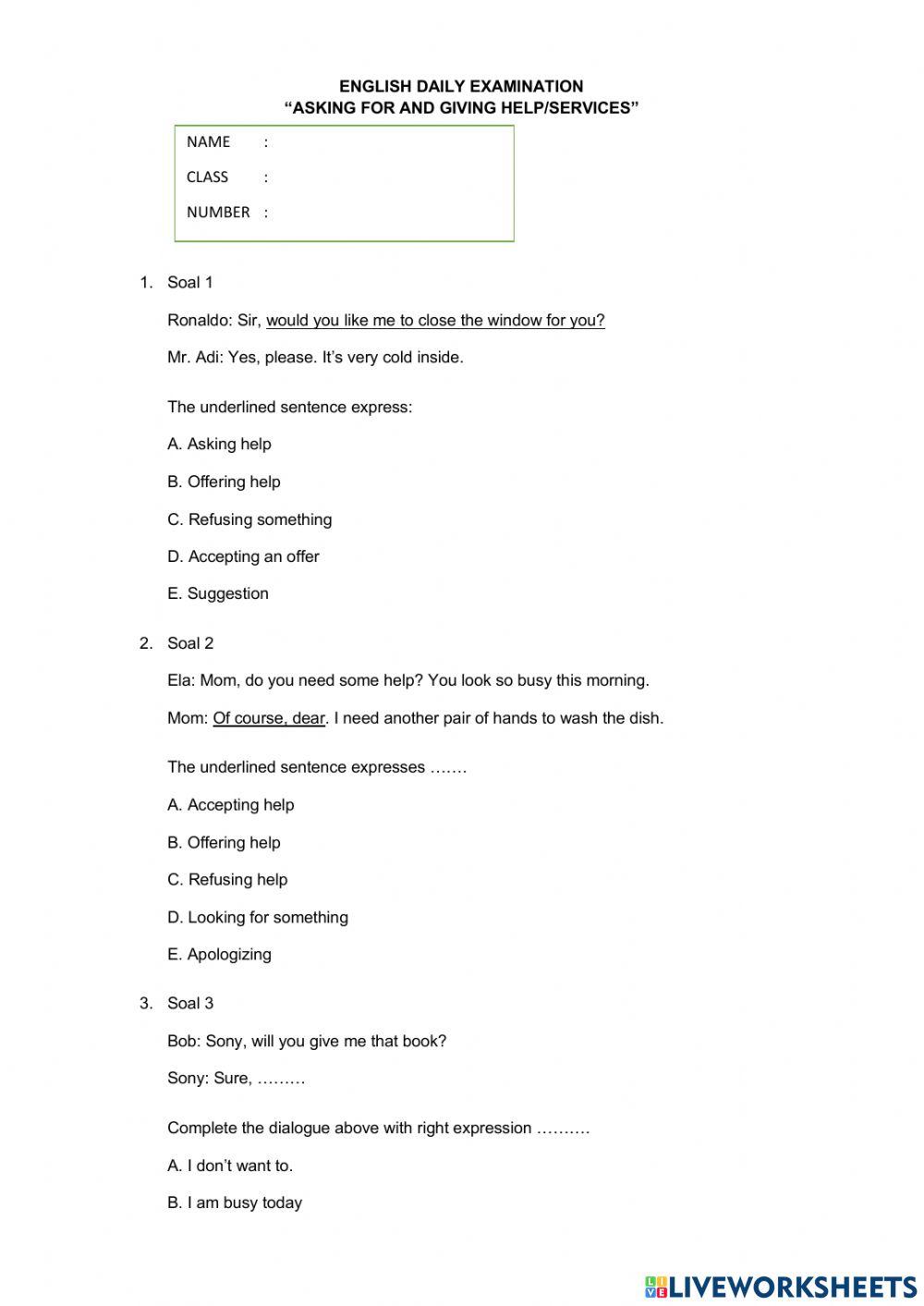 Bahasa inggris Asking For and Giving Help