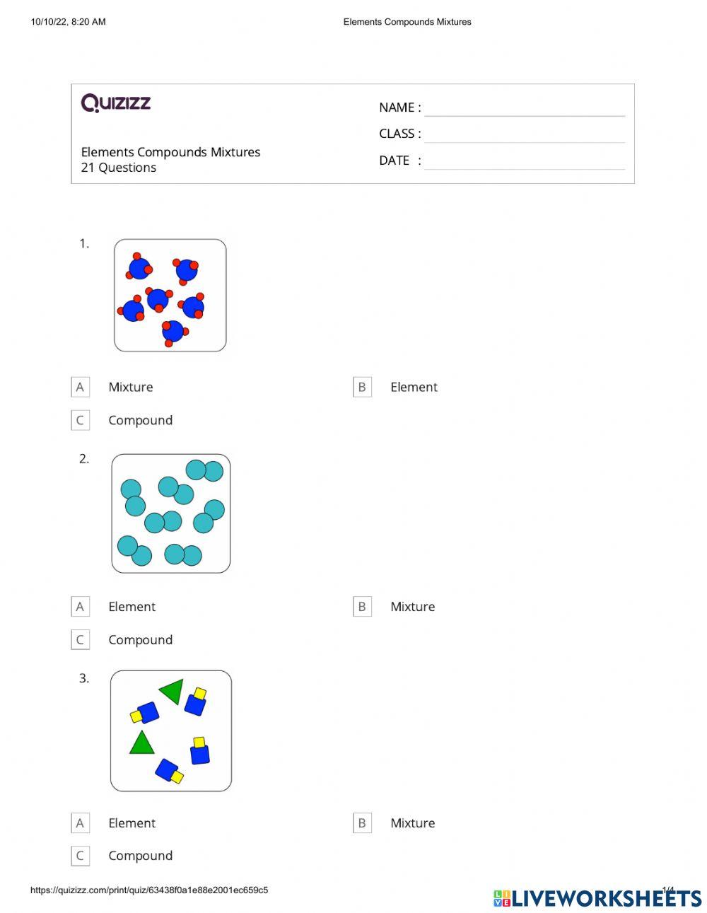 2171748 Elements Compounds Mixtures kh