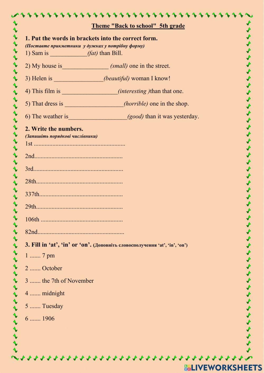 Test 5th grade Back to school