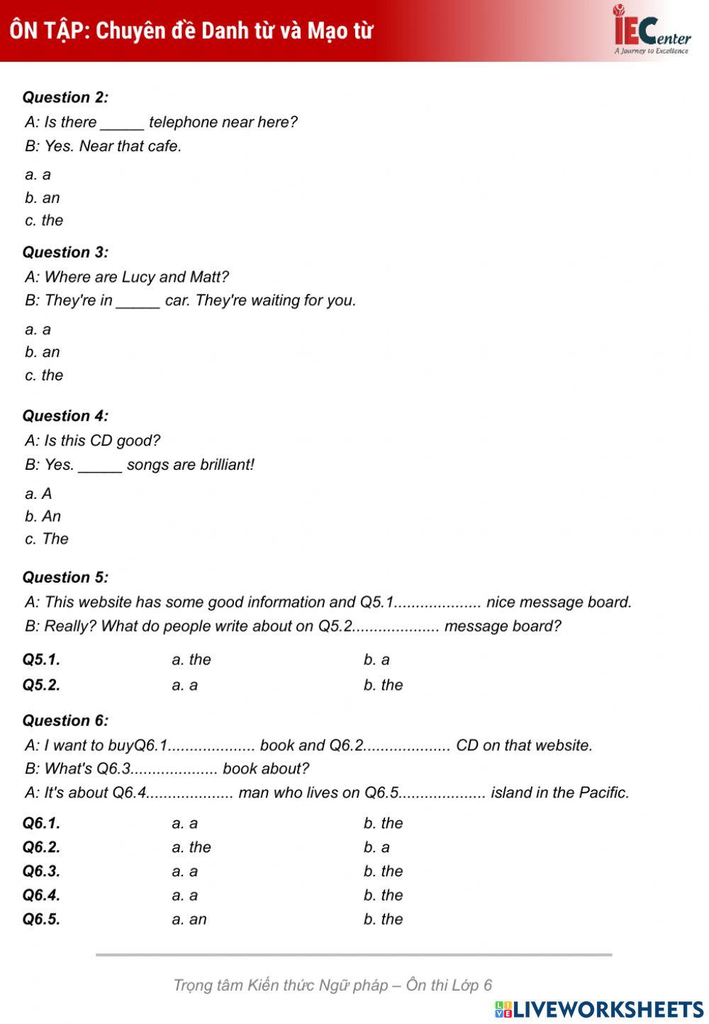 Revision: Nouns & Articles