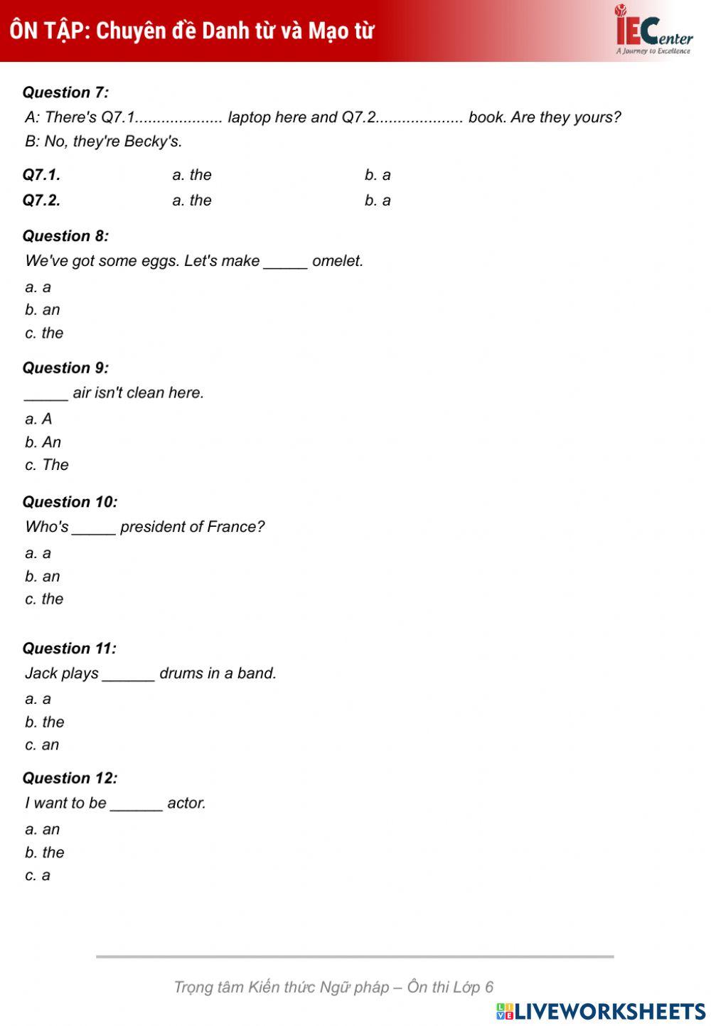 Revision: Nouns & Articles